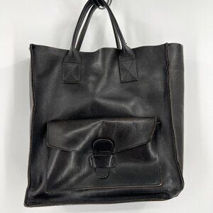 Vintage Michael Green made in‎ USA Black Leather Tote Bag With Front Pocket
